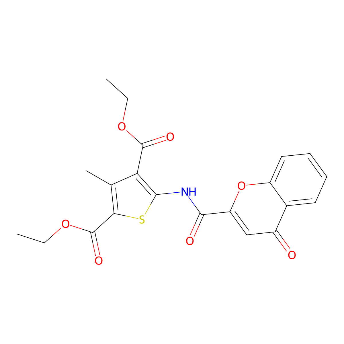 diethyl 3-methyl-5-(4-oxo-4H-chromene-2-carboxamido)thiophene-2,4-dicarboxylate molecular structure, CAS 361478-88-8