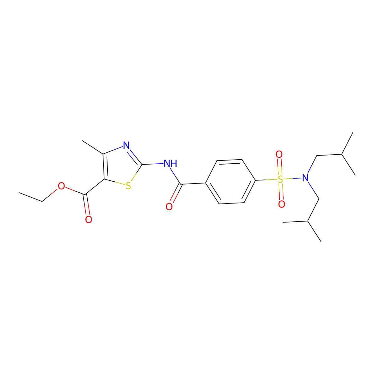 ethyl 2-(4-(N,N-diisobutylsulfamoyl)benzamido)-4-methylthiazole-5-carboxylate molecular structure, CAS 361478-99-1