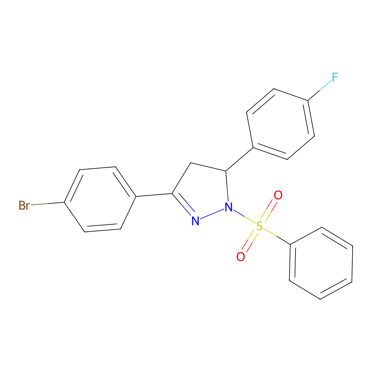 2-(Benzenesulfonyl)-5-(4-bromophenyl)-3-(4-fluorophenyl)-3,4-dihydropyrazole molecular structure, CAS 361479-00-7