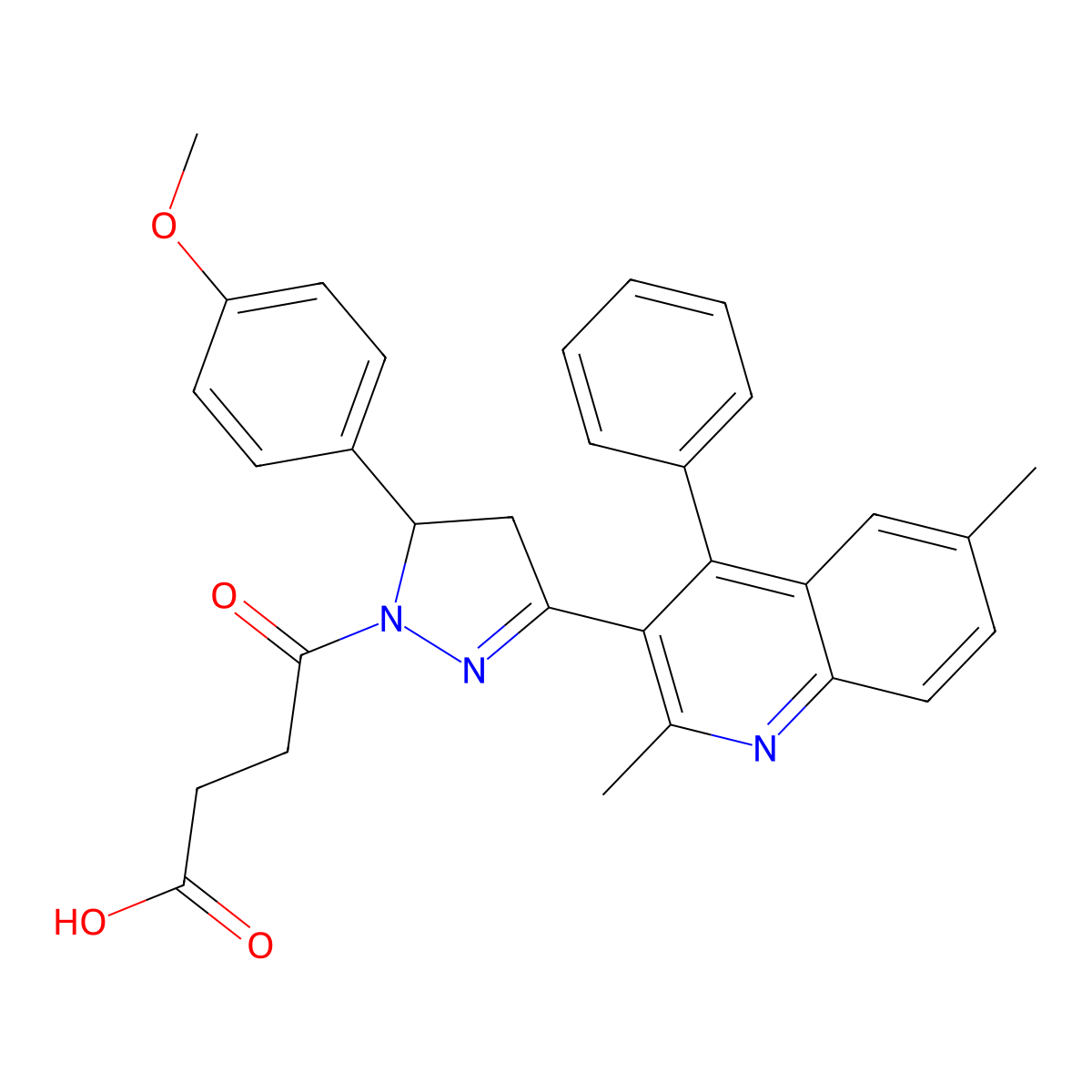 4-[5-(2,6-Dimethyl-4-phenylquinolin-3-yl)-3-(4-methoxyphenyl)-3,4-dihydropyrazol-2-yl]-4-oxobutanoic acid molecular structure, CAS 361479-04-1