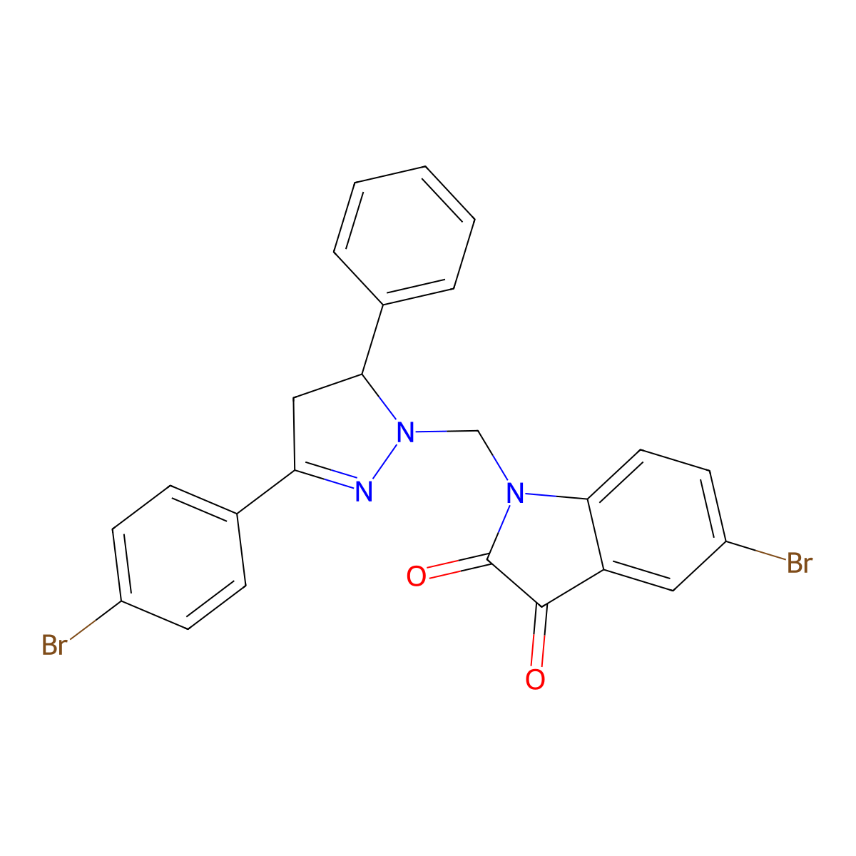 5-bromo-1-((3-(4-bromophenyl)-5-phenyl-4,5-dihydro-1H-pyrazol-1-yl)methyl)indoline-2,3-dione molecular structure, CAS 361479-09-6