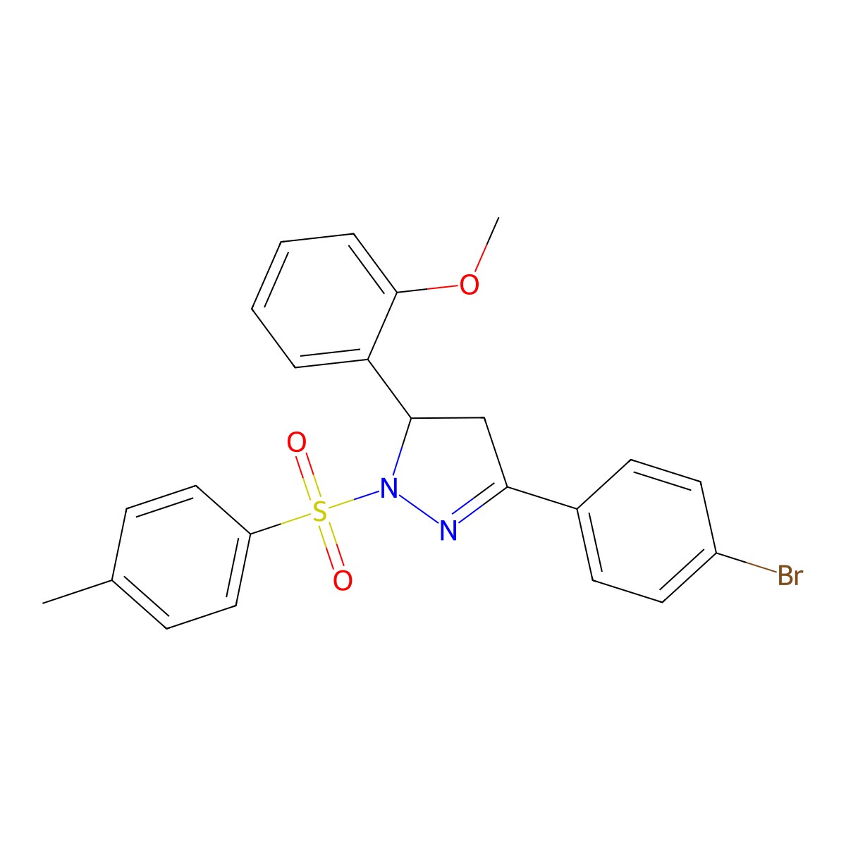 3-(4-bromophenyl)-5-(2-methoxyphenyl)-1-tosyl-4,5-dihydro-1H-pyrazole molecular structure, CAS 361479-12-1