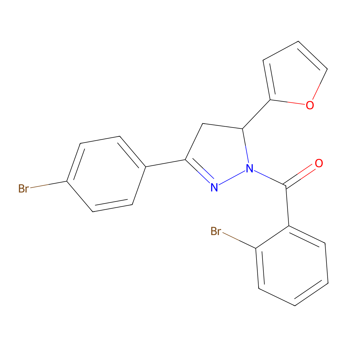 (2-bromophenyl)(3-(4-bromophenyl)-5-(furan-2-yl)-4,5-dihydro-1H-pyrazol-1-yl)methanone molecular structure, CAS 361479-14-3