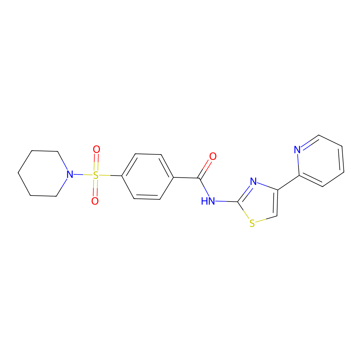 4-piperidin-1-ylsulfonyl-N-(4-pyridin-2-yl-1,3-thiazol-2-yl)benzamide molecular structure, CAS 361479-20-1