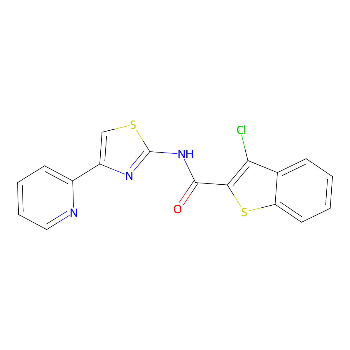 3-chloro-N-(4-(pyridin-2-yl)thiazol-2-yl)benzo[b]thiophene-2-carboxamide molecular structure, CAS 361479-25-6