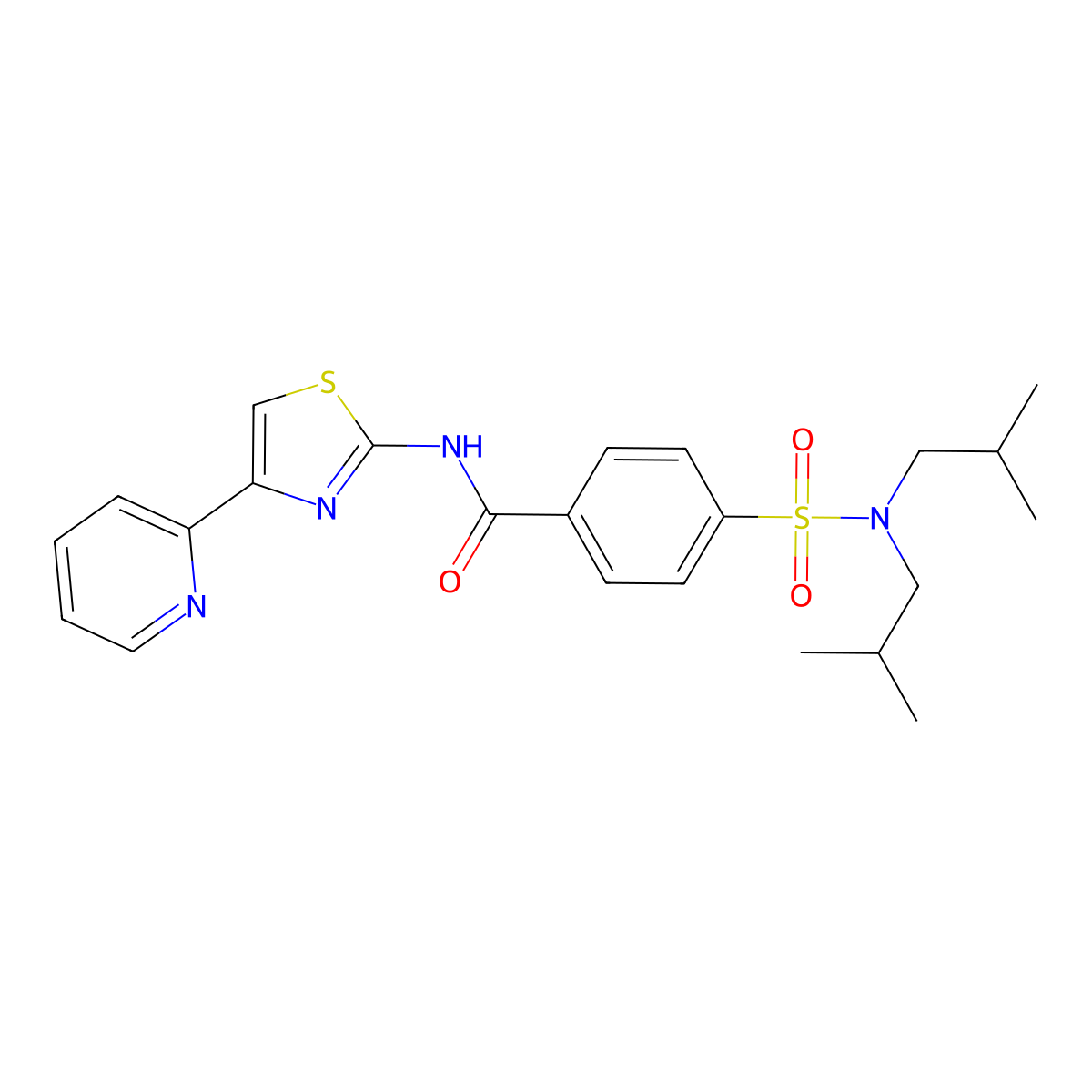 4-(N,N-diisobutylsulfamoyl)-N-(4-(pyridin-2-yl)thiazol-2-yl)benzamide molecular structure, CAS 361479-26-7