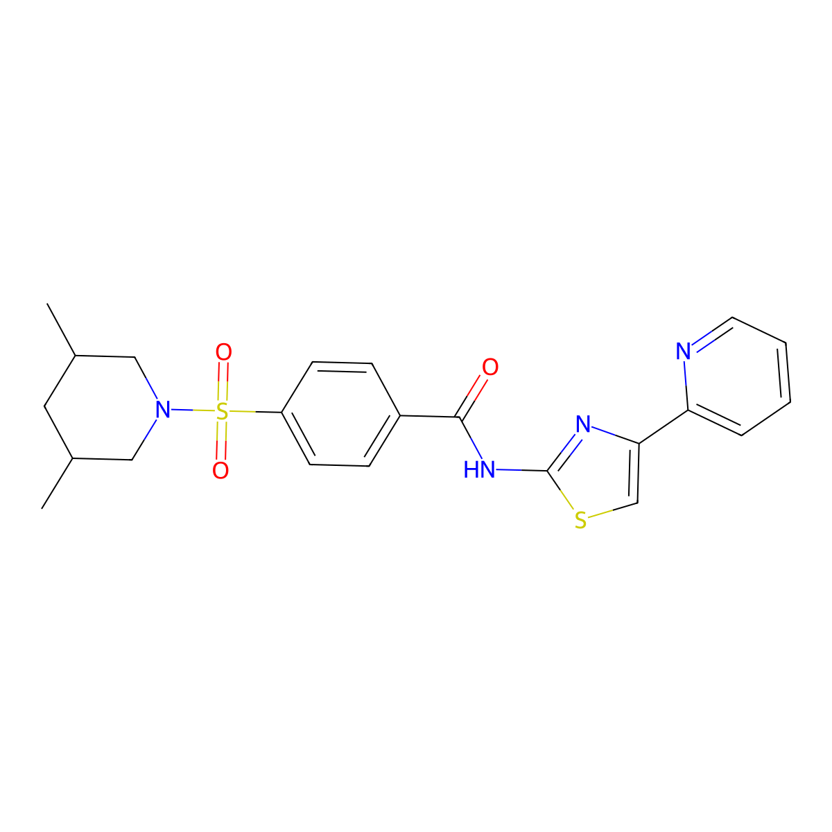 4-((3,5-dimethylpiperidin-1-yl)sulfonyl)-N-(4-(pyridin-2-yl)thiazol-2-yl)benzamide molecular structure, CAS 361479-27-8