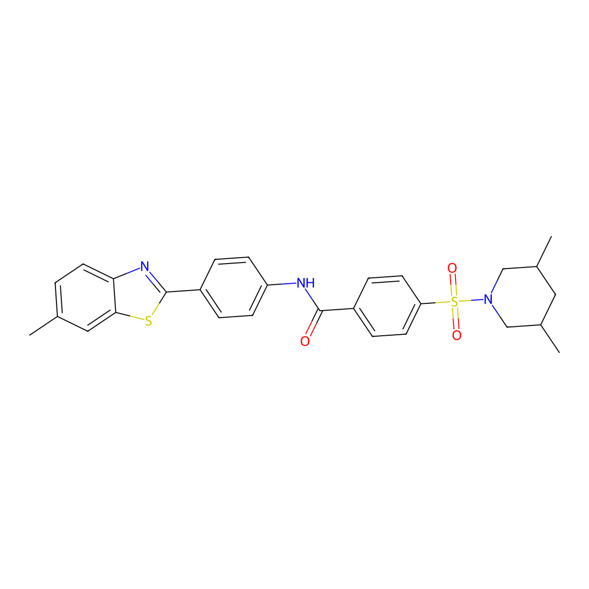 4-((3,5-dimethylpiperidin-1-yl)sulfonyl)-N-(4-(6-methylbenzo[d]thiazol-2-yl)phenyl)benzamide molecular structure, CAS 361479-33-6