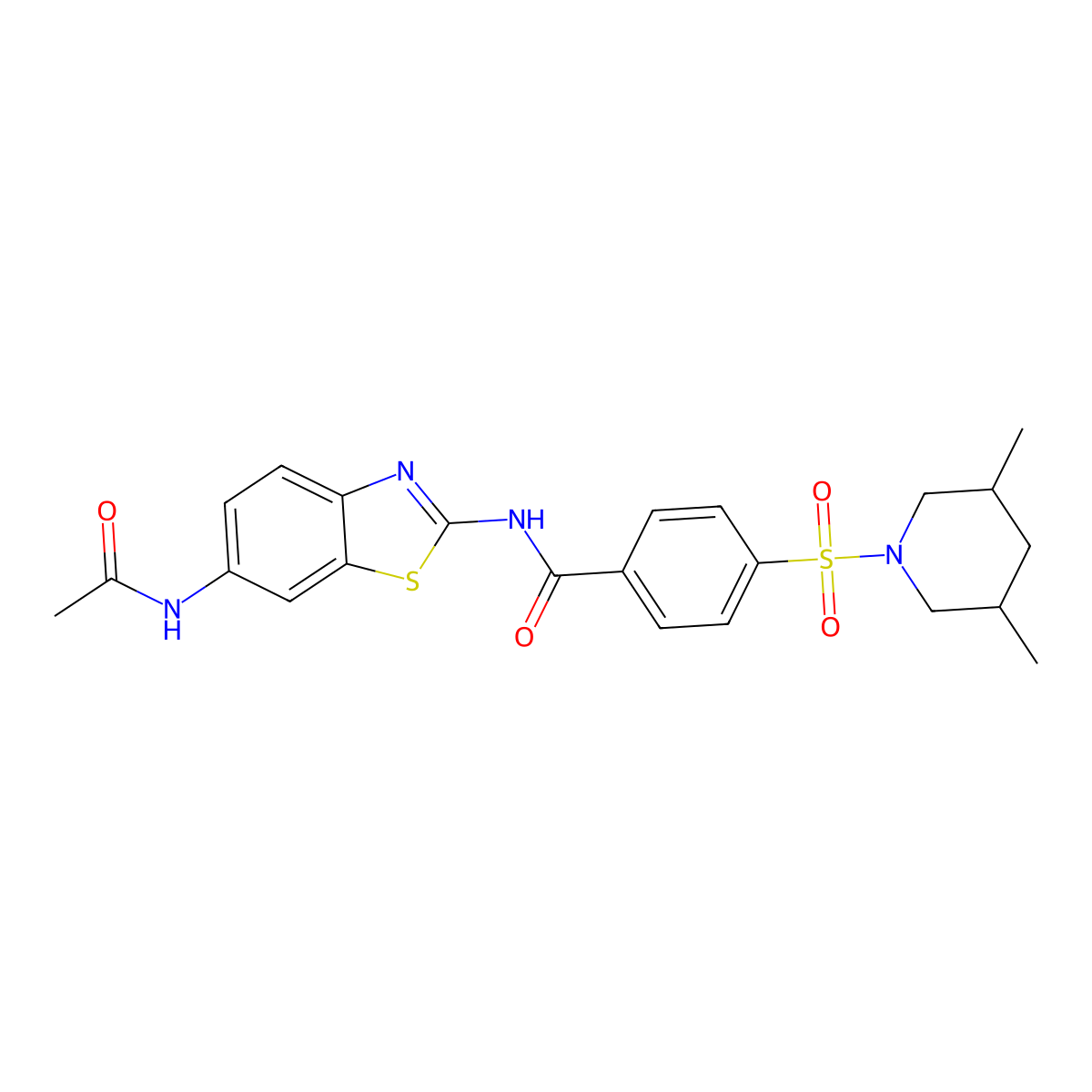 N-(6-acetamidobenzo[d]thiazol-2-yl)-4-((3,5-dimethylpiperidin-1-yl)sulfonyl)benzamide molecular structure, CAS 361479-35-8