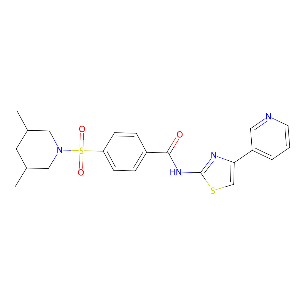 4-((3,5-dimethylpiperidin-1-yl)sulfonyl)-N-(4-(pyridin-3-yl)thiazol-2-yl)benzamide molecular structure, CAS 361479-36-9