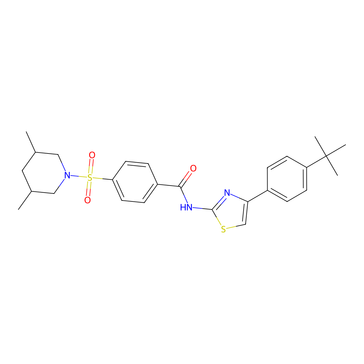 N-(4-(4-(tert-butyl)phenyl)thiazol-2-yl)-4-((3,5-dimethylpiperidin-1-yl)sulfonyl)benzamide molecular structure, CAS 361479-38-1