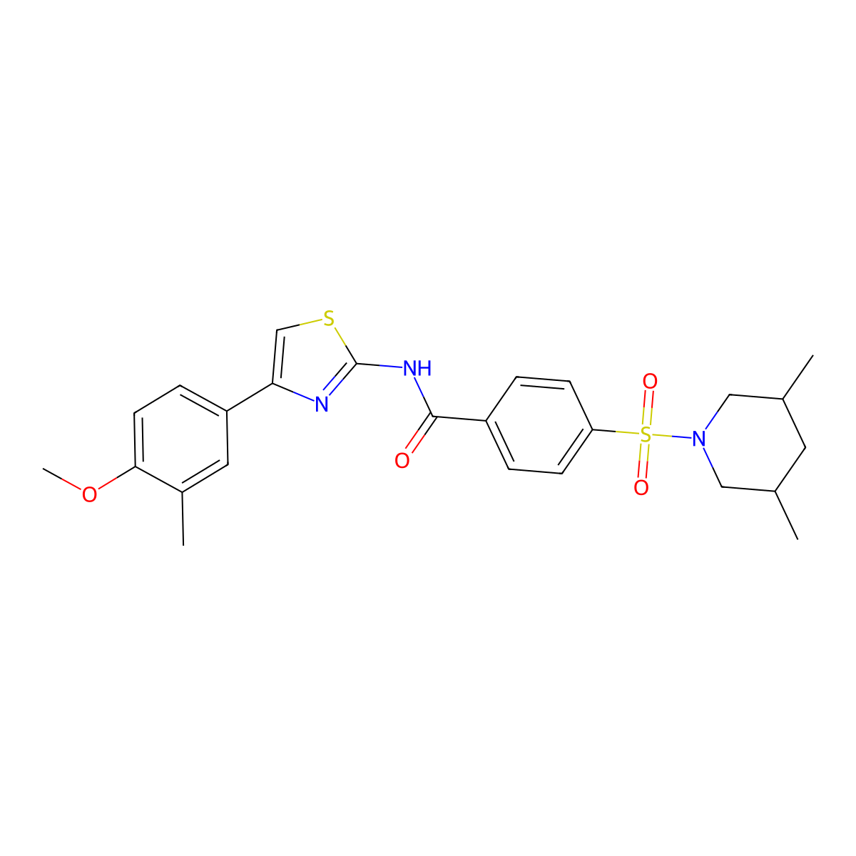 4-((3,5-dimethylpiperidin-1-yl)sulfonyl)-N-(4-(4-methoxy-3-methylphenyl)thiazol-2-yl)benzamide molecular structure, CAS 361479-39-2
