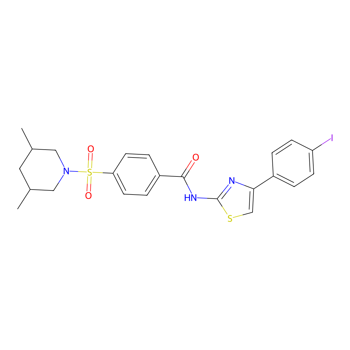 4-((3,5-dimethylpiperidin-1-yl)sulfonyl)-N-(4-(4-iodophenyl)thiazol-2-yl)benzamide molecular structure, CAS 361479-40-5