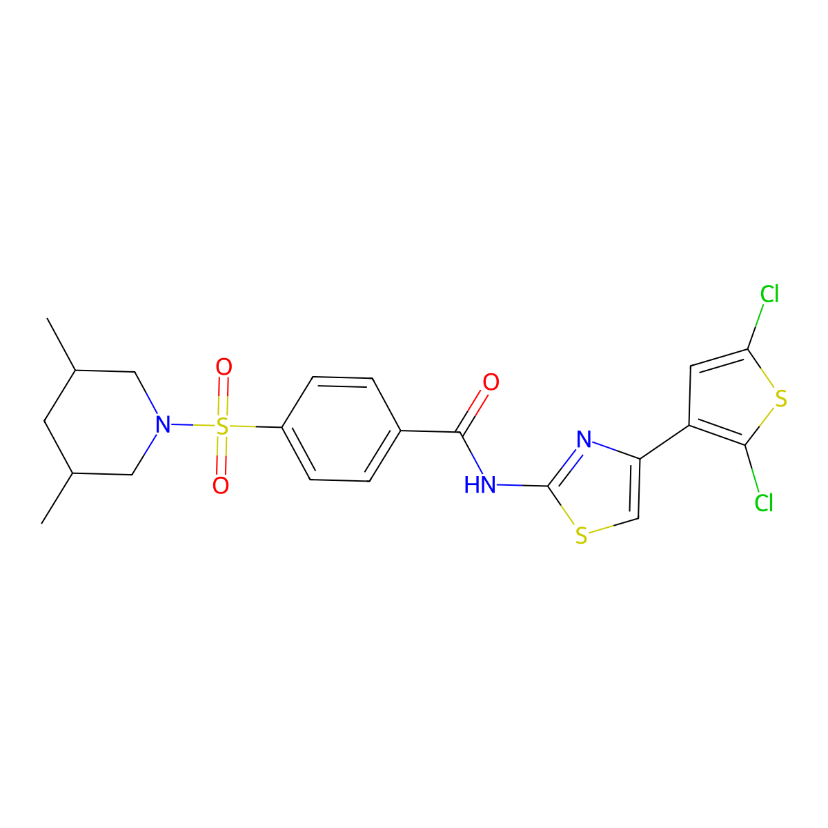 N-(4-(2,5-dichlorothiophen-3-yl)thiazol-2-yl)-4-((3,5-dimethylpiperidin-1-yl)sulfonyl)benzamide molecular structure, CAS 361479-42-7