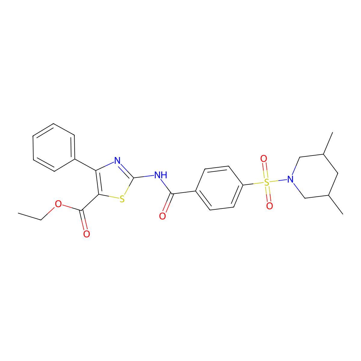 Ethyl 2-(4-((3,5-dimethylpiperidin-1-yl)sulfonyl)benzamido)-4-phenylthiazole-5-carboxylate molecular structure, CAS 361479-43-8