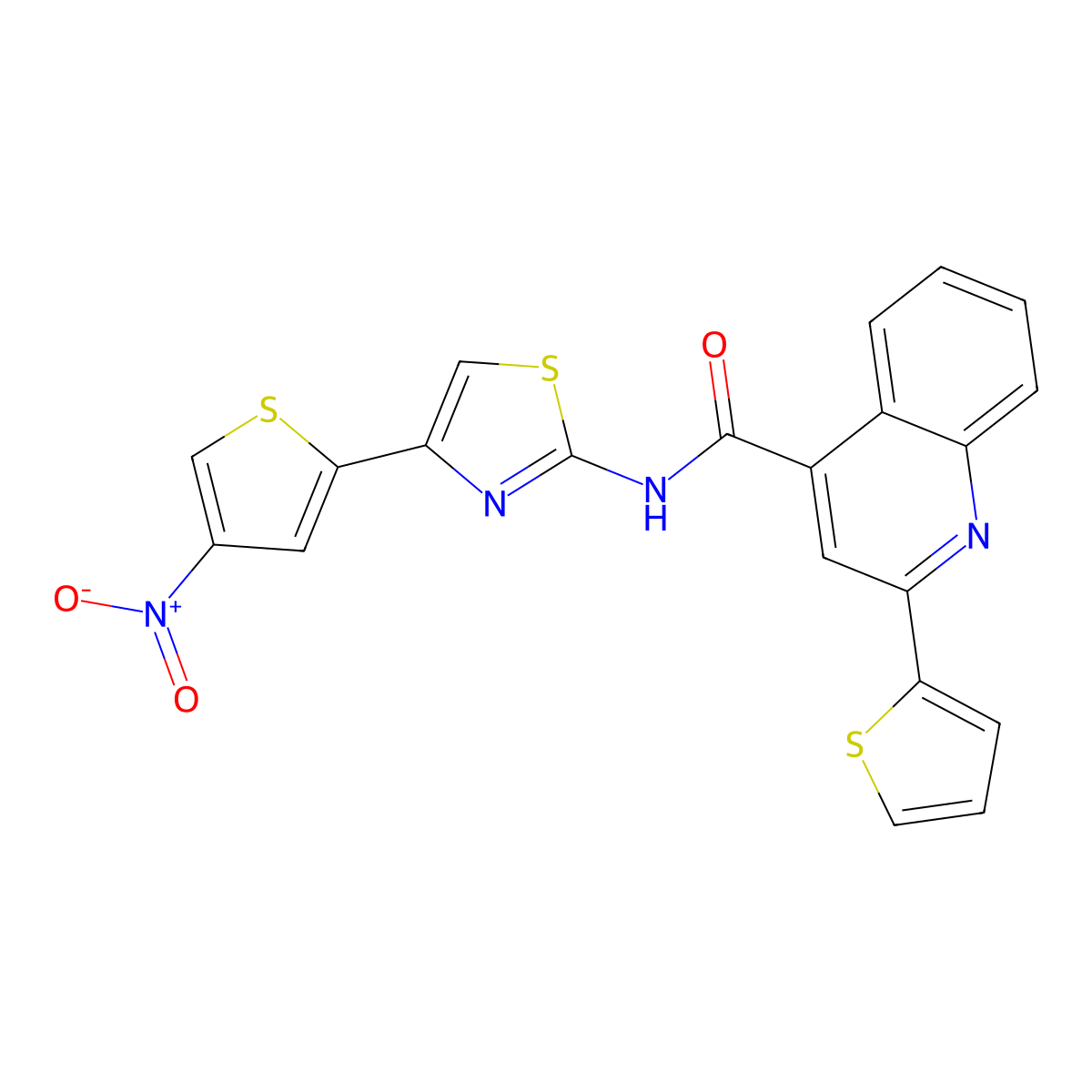 N-(4-(4-nitrothiophen-2-yl)thiazol-2-yl)-2-(thiophen-2-yl)quinoline-4-carboxamide molecular structure, CAS 361479-45-0