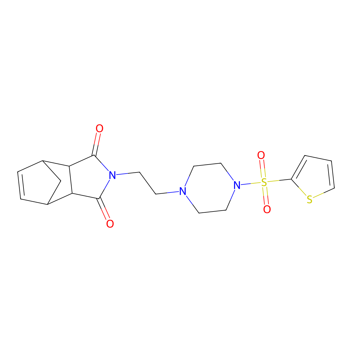 2-(2-(4-(thiophen-2-ylsulfonyl)piperazin-1-yl)ethyl)-3a,4,7,7a-tetrahydro-1H-4,7-methanoisoindole-1,3(2H)-dione molecular structure, CAS 361479-51-8