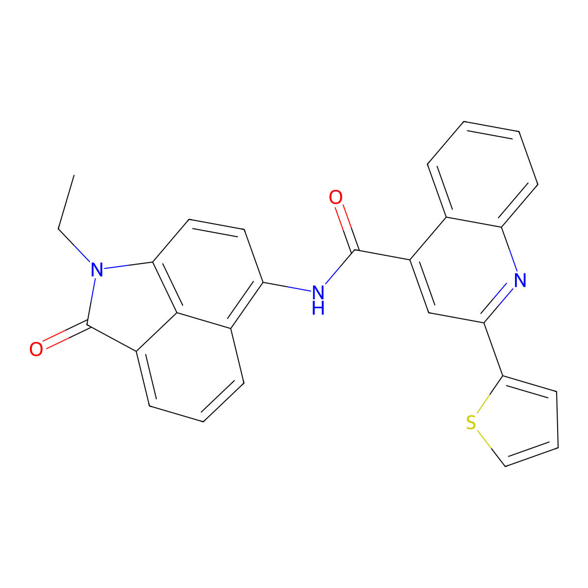 N-(1-ethyl-2-oxo-1,2-dihydrobenzo[cd]indol-6-yl)-2-(thiophen-2-yl)quinoline-4-carboxamide molecular structure, CAS 361479-59-6
