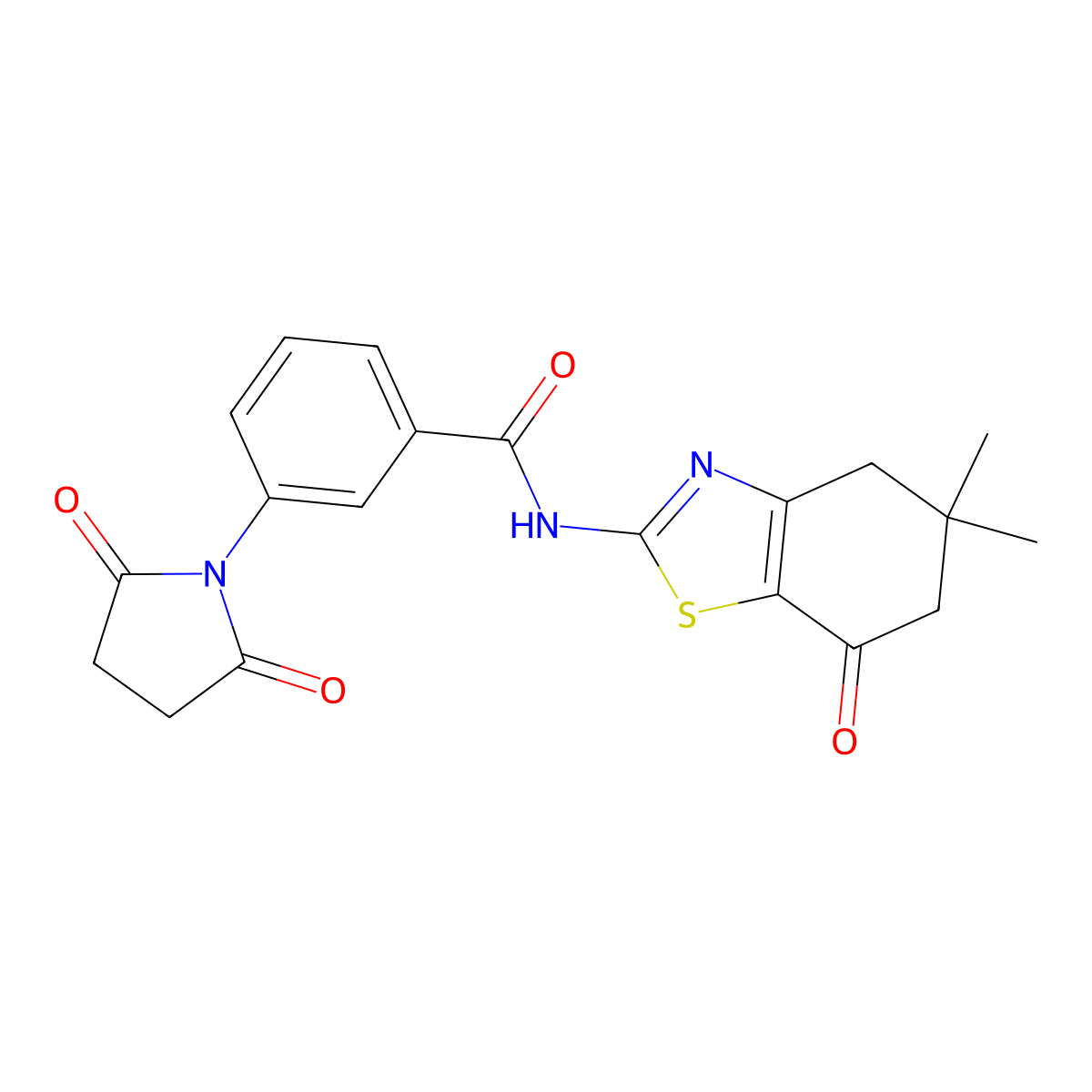 N-(5,5-dimethyl-7-oxo-4,5,6,7-tetrahydrobenzo[d]thiazol-2-yl)-3-(2,5-dioxopyrrolidin-1-yl)benzamide molecular structure, CAS 361479-61-0