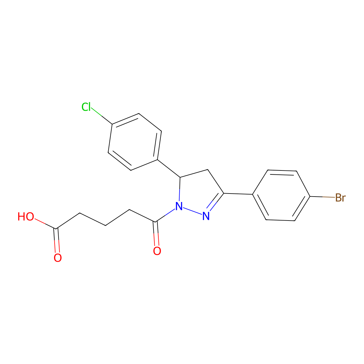 5-(3-(4-bromophenyl)-5-(4-chlorophenyl)-4,5-dihydro-1H-pyrazol-1-yl)-5-oxopentanoic acid molecular structure, CAS 361479-67-6