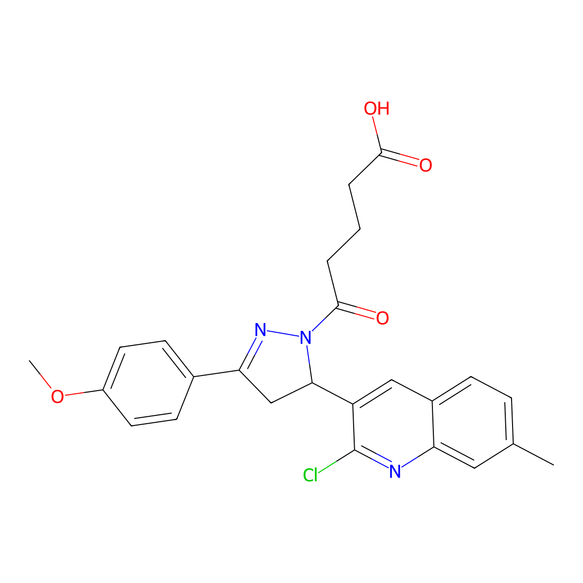 5-(5-(2-chloro-7-methylquinolin-3-yl)-3-(4-methoxyphenyl)-4,5-dihydro-1H-pyrazol-1-yl)-5-oxopentanoic acid molecular structure, CAS 361479-84-7