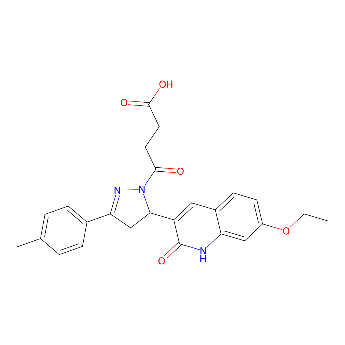 4-[3-(7-ethoxy-2-oxo-1H-quinolin-3-yl)-5-(4-methylphenyl)-3,4-dihydropyrazol-2-yl]-4-oxobutanoic acid molecular structure, CAS 361479-85-8
