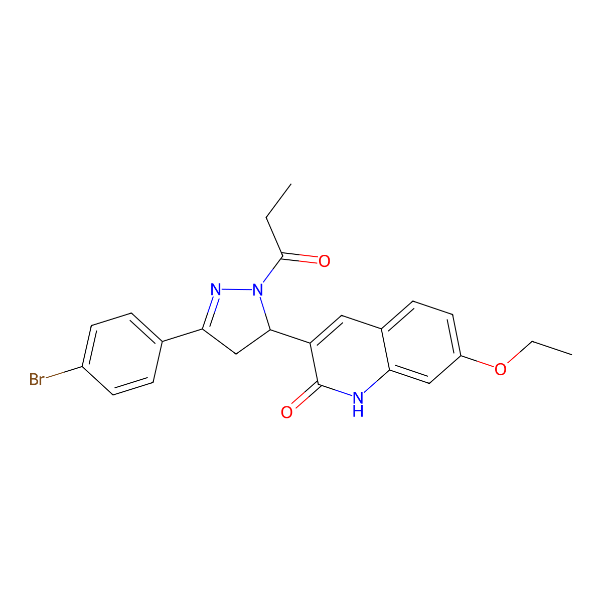 3-(3-(4-bromophenyl)-1-propionyl-4,5-dihydro-1H-pyrazol-5-yl)-7-ethoxyquinolin-2(1H)-one molecular structure, CAS 361479-93-8