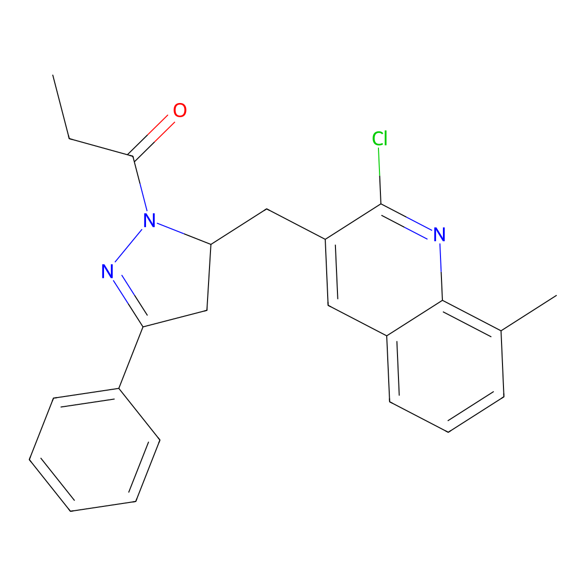 1-{5-[(2-chloro-8-methylquinolin-3-yl)methyl]-3-phenyl-4,5-dihydro-1H-pyrazol-1-yl}propan-1-one molecular structure, CAS 361479-97-2