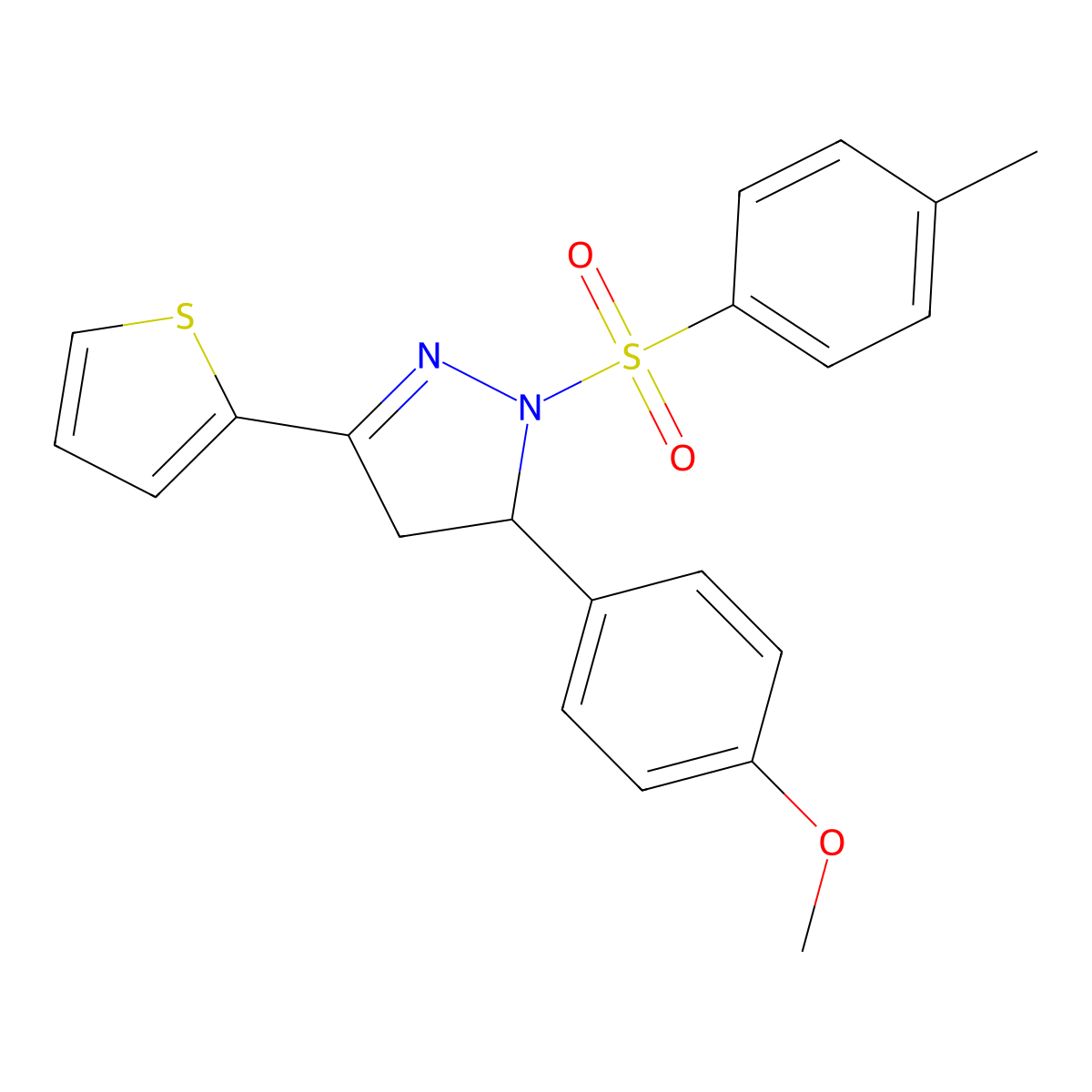 3-(4-Methoxyphenyl)-2-(4-methylphenyl)sulfonyl-5-thiophen-2-yl-3,4-dihydropyrazole molecular structure, CAS 361480-20-8
