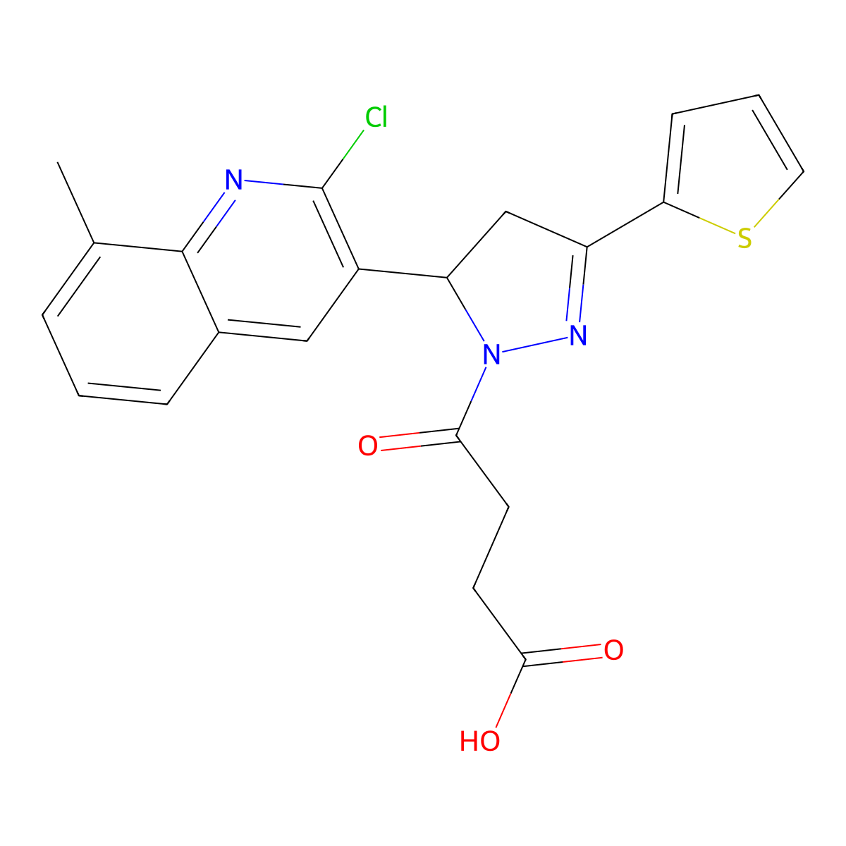 4-(5-(2-chloro-8-methylquinolin-3-yl)-3-(thiophen-2-yl)-4,5-dihydro-1H-pyrazol-1-yl)-4-oxobutanoic acid molecular structure, CAS 361480-28-6