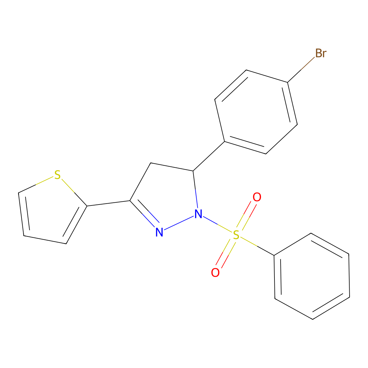 5-(4-bromophenyl)-1-(phenylsulfonyl)-3-(thiophen-2-yl)-4,5-dihydro-1H-pyrazole molecular structure, CAS 361480-35-5