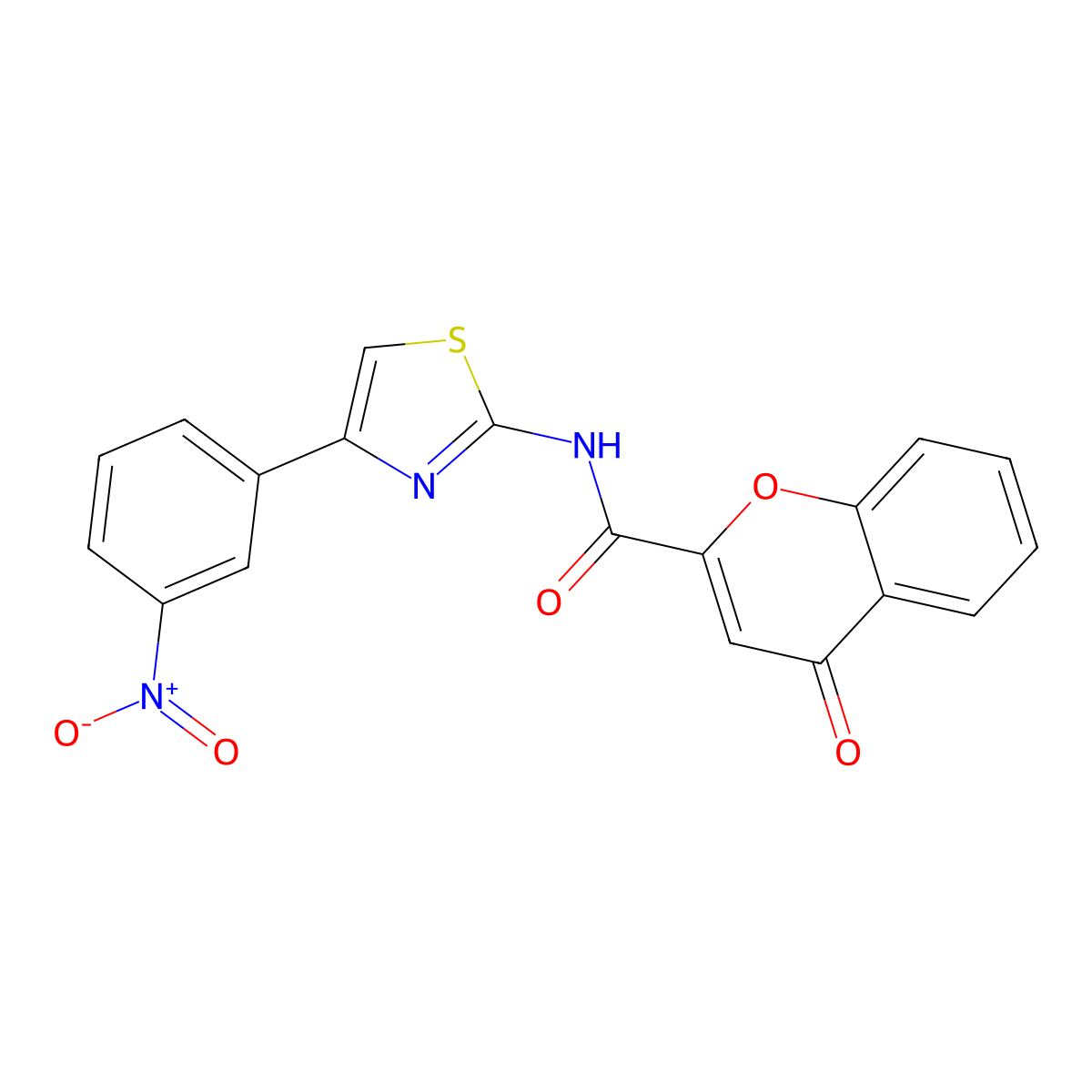 N-(4-(3-nitrophenyl)thiazol-2-yl)-4-oxo-4H-chromene-2-carboxamide molecular structure, CAS 361480-37-7
