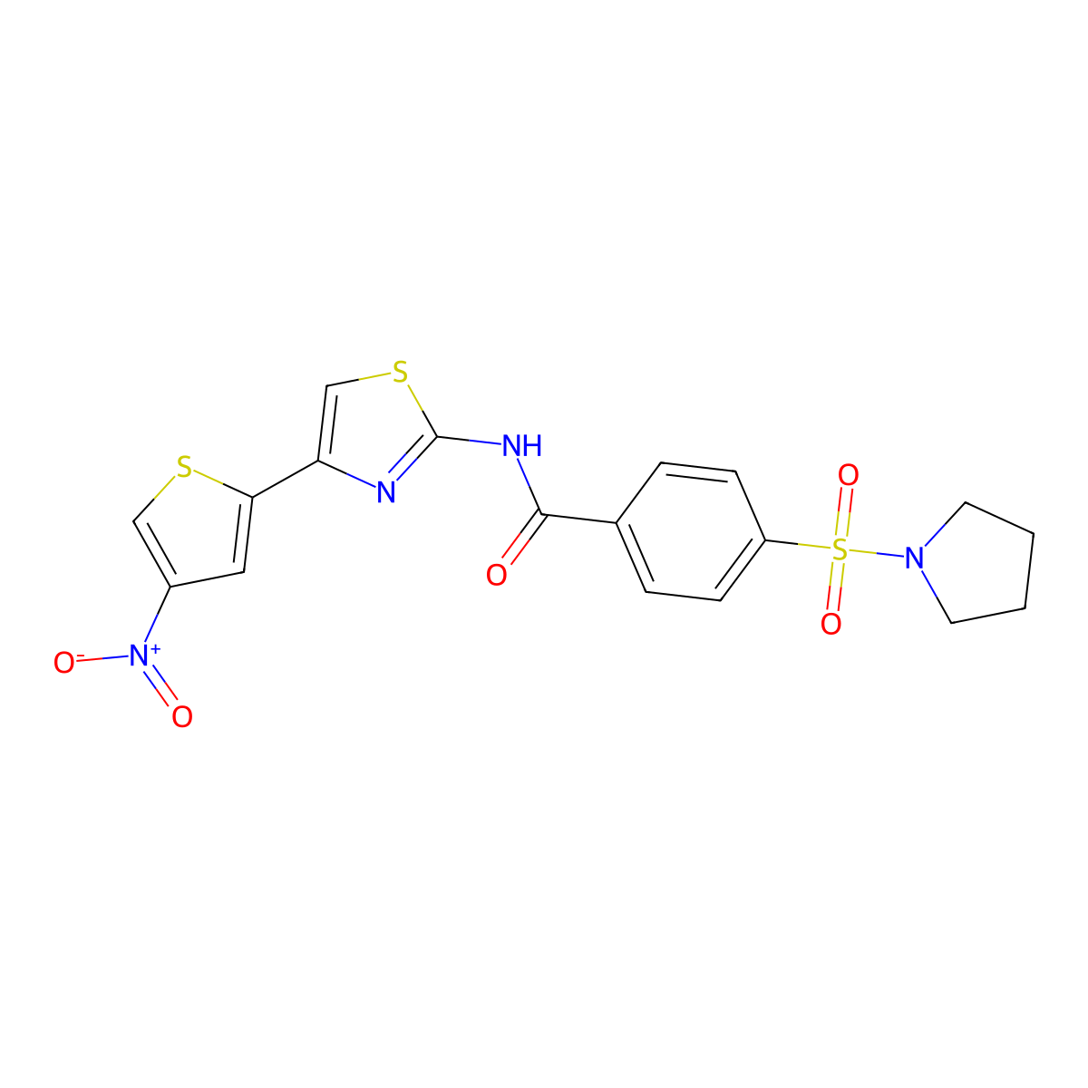 N-(4-(4-nitrothiophen-2-yl)thiazol-2-yl)-4-(pyrrolidin-1-ylsulfonyl)benzamide molecular structure, CAS 361480-42-4