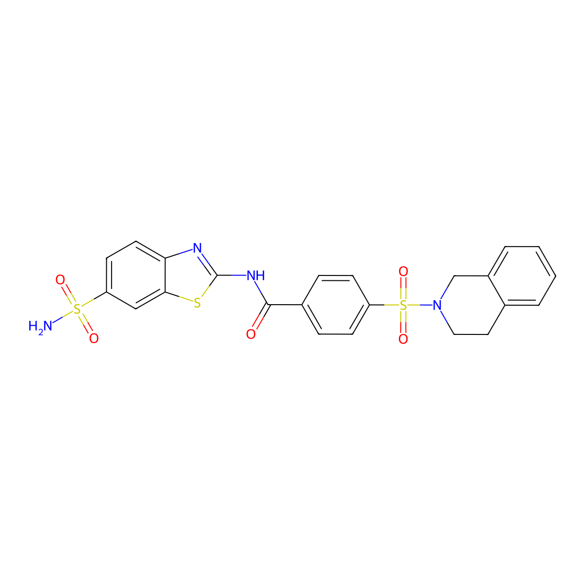 4-((3,4-dihydroisoquinolin-2(1H)-yl)sulfonyl)-N-(6-sulfamoylbenzo[d]thiazol-2-yl)benzamide molecular structure, CAS 361480-53-7