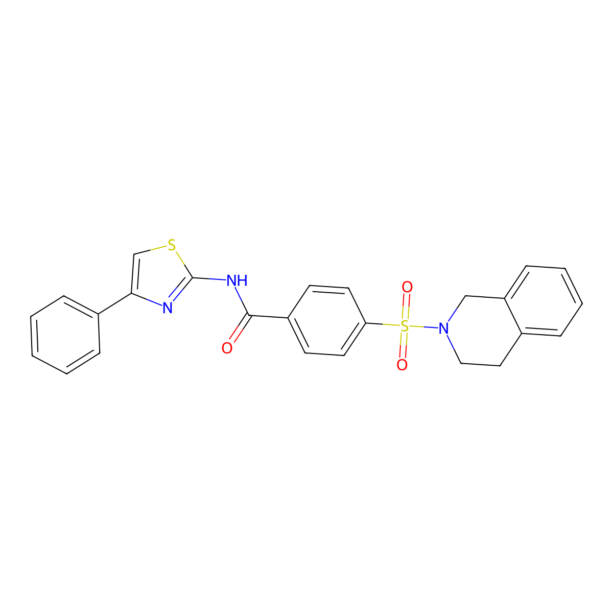 4-(3,4-dihydro-1H-isoquinolin-2-ylsulfonyl)-N-(4-phenyl-1,3-thiazol-2-yl)benzamide molecular structure, CAS 361480-57-1