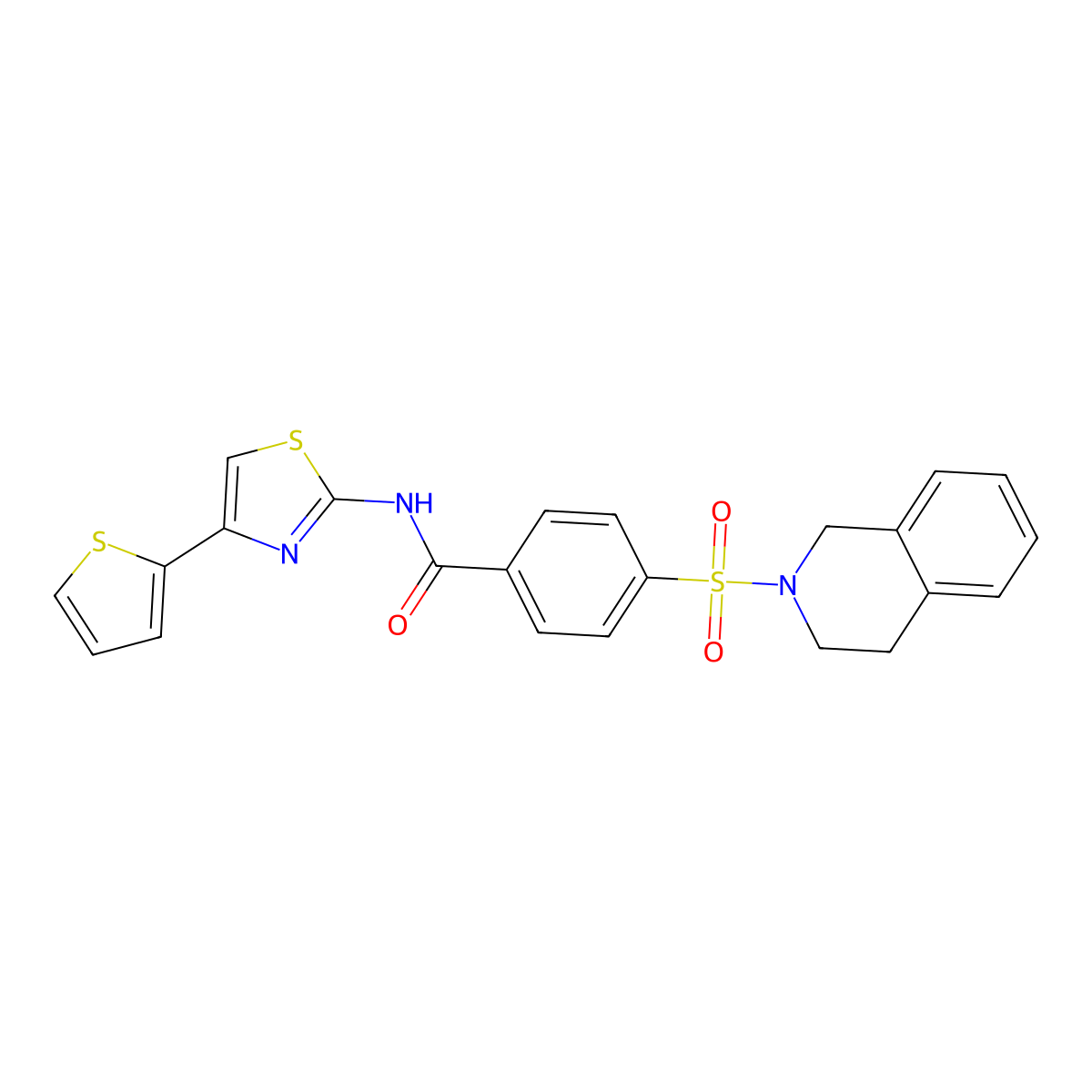 4-(3,4-dihydro-1H-isoquinolin-2-ylsulfonyl)-N-(4-thiophen-2-yl-1,3-thiazol-2-yl)benzamide molecular structure, CAS 361480-60-6