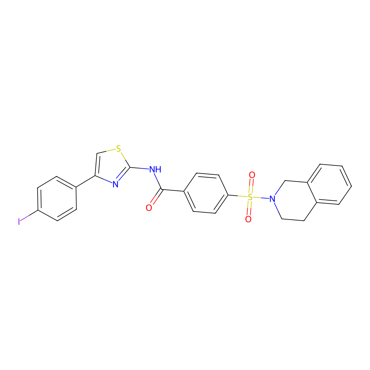 4-(3,4-dihydro-1H-isoquinolin-2-ylsulfonyl)-N-[4-(4-iodophenyl)-1,3-thiazol-2-yl]benzamide molecular structure, CAS 361480-61-7