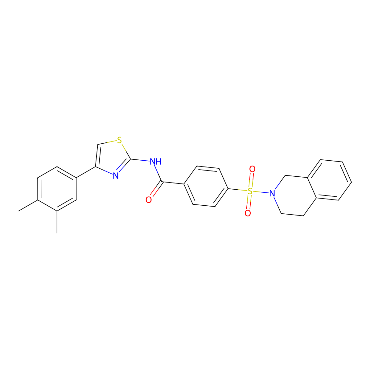 4-((3,4-dihydroisoquinolin-2(1H)-yl)sulfonyl)-N-(4-(3,4-dimethylphenyl)thiazol-2-yl)benzamide molecular structure, CAS 361480-63-9