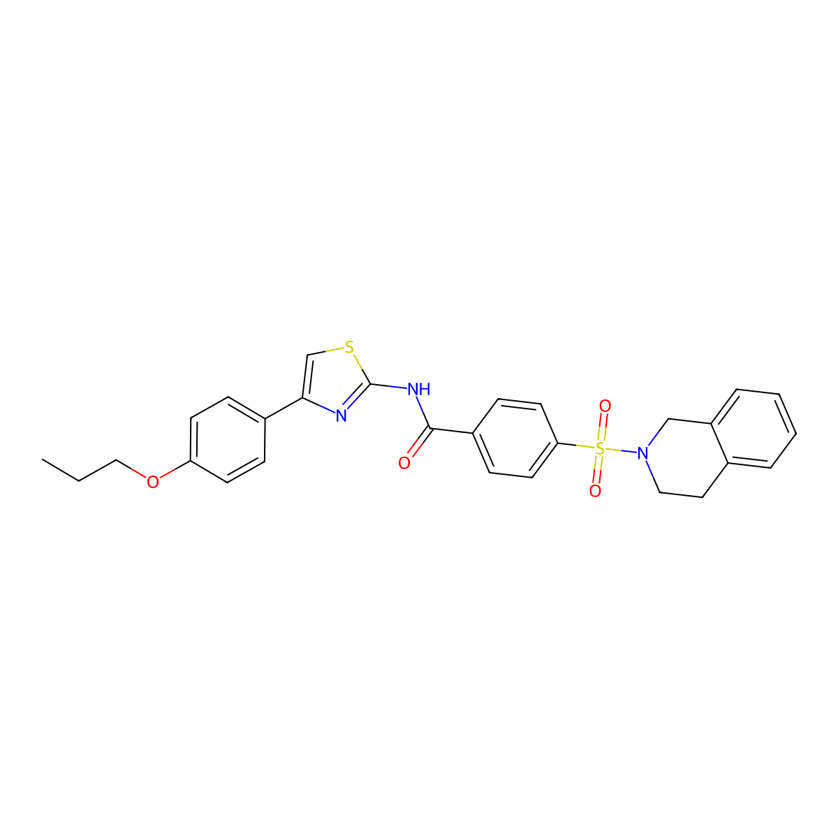 4-((3,4-dihydroisoquinolin-2(1H)-yl)sulfonyl)-N-(4-(4-propoxyphenyl)thiazol-2-yl)benzamide molecular structure, CAS 361480-67-3