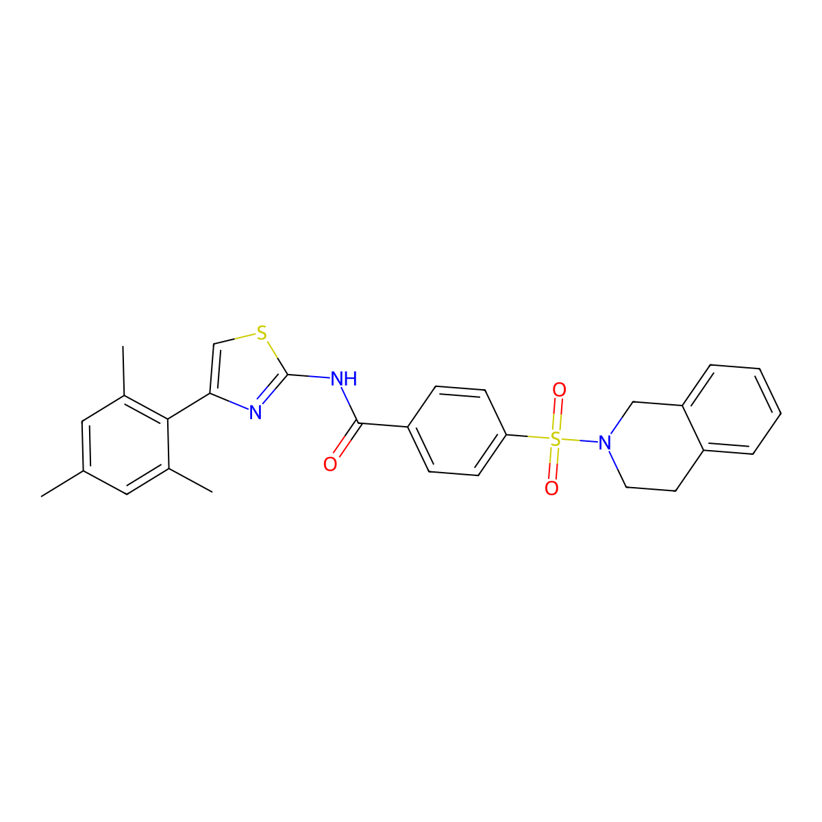 4-((3,4-dihydroisoquinolin-2(1H)-yl)sulfonyl)-N-(4-mesitylthiazol-2-yl)benzamide molecular structure, CAS 361480-68-4