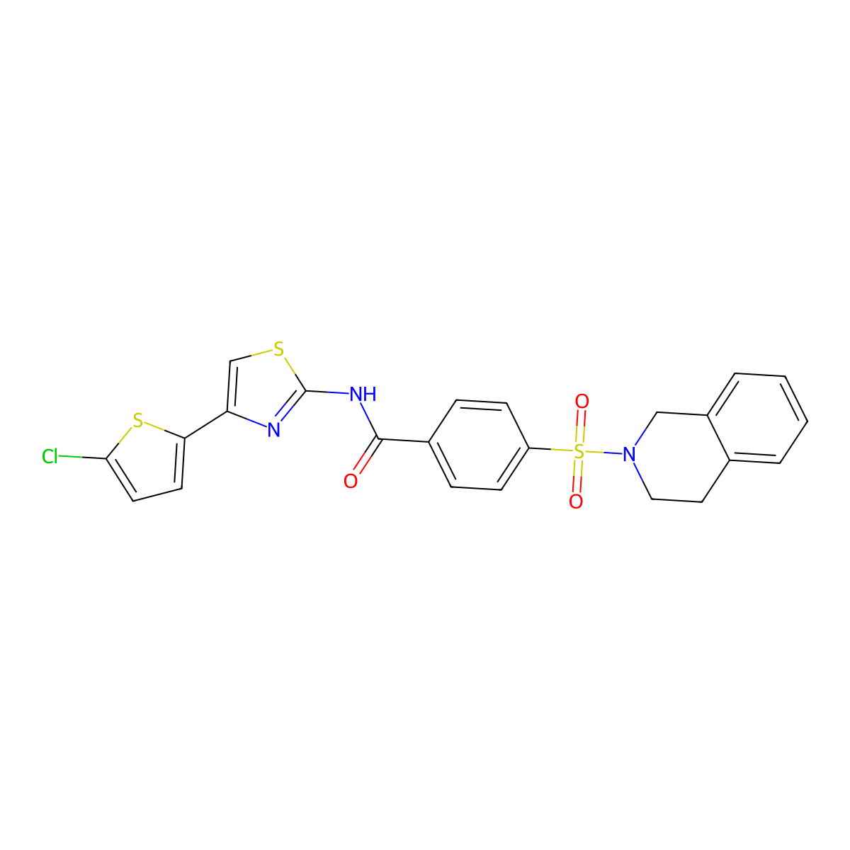 N-(4-(5-chlorothiophen-2-yl)thiazol-2-yl)-4-((3,4-dihydroisoquinolin-2(1H)-yl)sulfonyl)benzamide molecular structure, CAS 361480-70-8