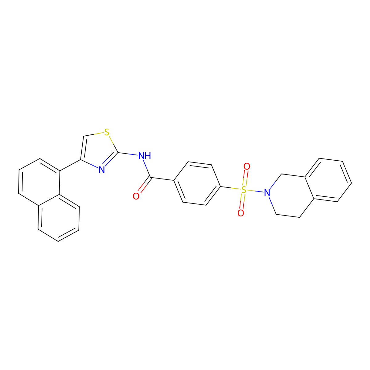 4-((3,4-dihydroisoquinolin-2(1H)-yl)sulfonyl)-N-(4-(naphthalen-1-yl)thiazol-2-yl)benzamide molecular structure, CAS 361480-71-9