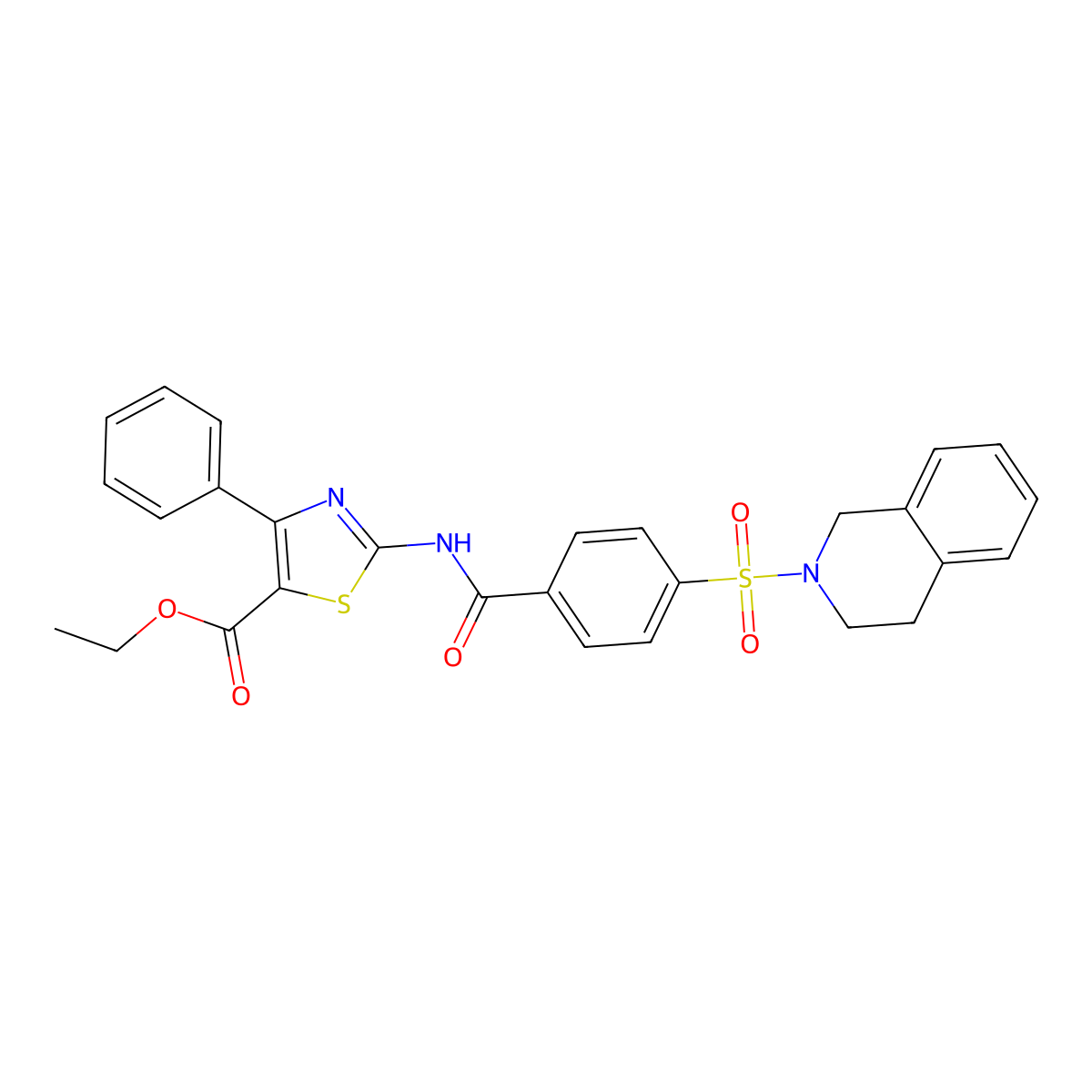 ethyl 2-(4-((3,4-dihydroisoquinolin-2(1H)-yl)sulfonyl)benzamido)-4-phenylthiazole-5-carboxylate molecular structure, CAS 361480-73-1