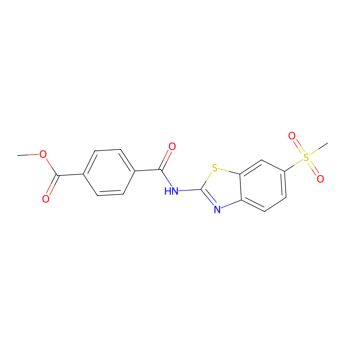Methyl 4-((6-(methylsulfonyl)benzo[d]thiazol-2-yl)carbamoyl)benzoate molecular structure, CAS 361480-80-0