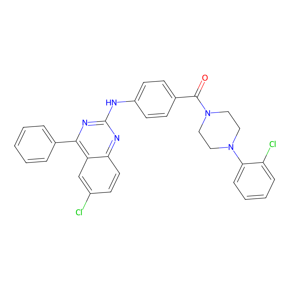 (4-((6-Chloro-4-phenylquinazolin-2-yl)amino)phenyl)(4-(2-chlorophenyl)piperazin-1-yl)methanone molecular structure, CAS 361480-87-7