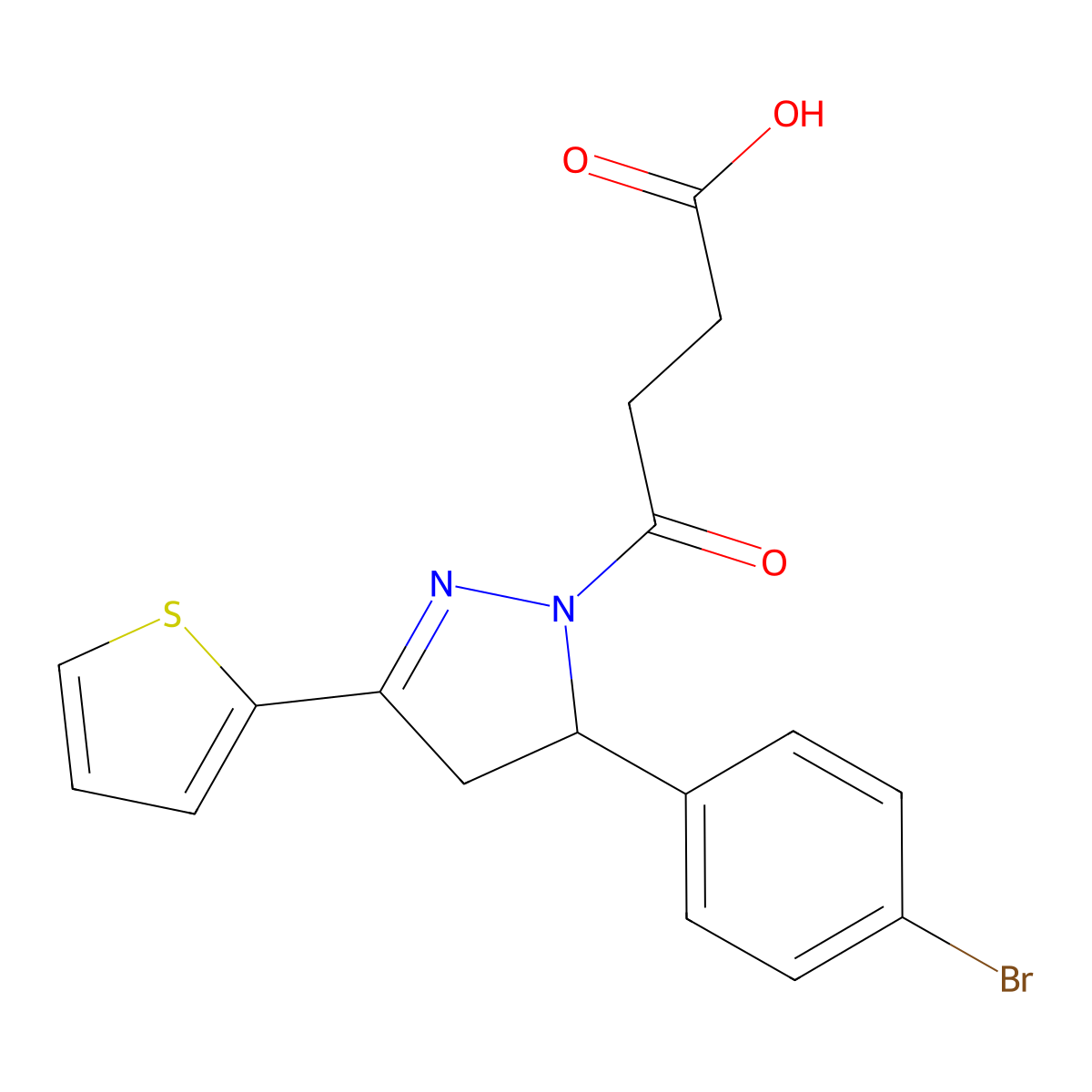 4-[3-(4-Bromophenyl)-5-thiophen-2-yl-3,4-dihydropyrazol-2-yl]-4-oxobutanoic acid molecular structure, CAS 361480-91-3