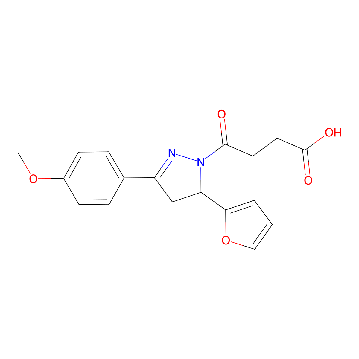 4-(5-(furan-2-yl)-3-(4-methoxyphenyl)-4,5-dihydro-1H-pyrazol-1-yl)-4-oxobutanoic acid molecular structure, CAS 361480-96-8