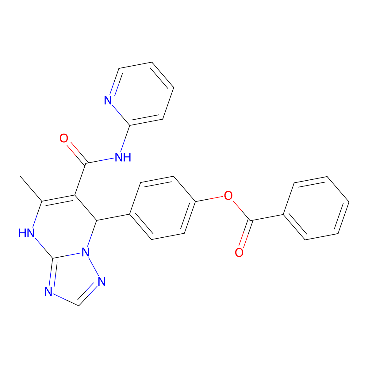 4-(5-Methyl-6-(pyridin-2-ylcarbamoyl)-4,7-dihydro-[1,2,4]triazolo[1,5-a]pyrimidin-7-yl)phenyl benzoate molecular structure, CAS 361481-24-5