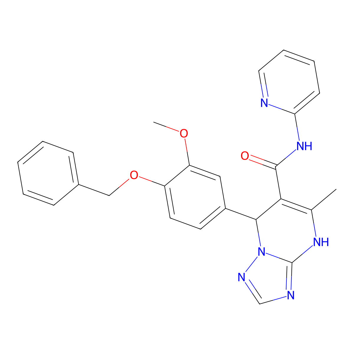 7-(4-(benzyloxy)-3-methoxyphenyl)-5-methyl-N-(pyridin-2-yl)-4,7-dihydro-[1,2,4]triazolo[1,5-a]pyrimidine-6-carboxamide molecular structure, CAS 361481-25-6
