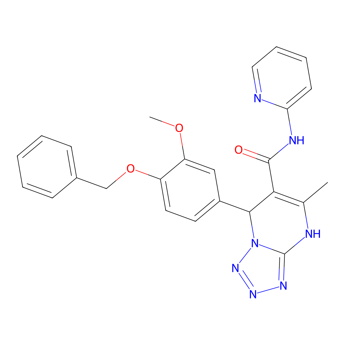 7-(4-(benzyloxy)-3-methoxyphenyl)-5-methyl-N-(pyridin-2-yl)-4,7-dihydrotetrazolo[1,5-a]pyrimidine-6-carboxamide molecular structure, CAS 361481-53-0